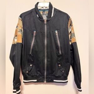 Lrg Clothing & Equipment Black and Camo Bomber/ Varsity Canvas  Jacket Small